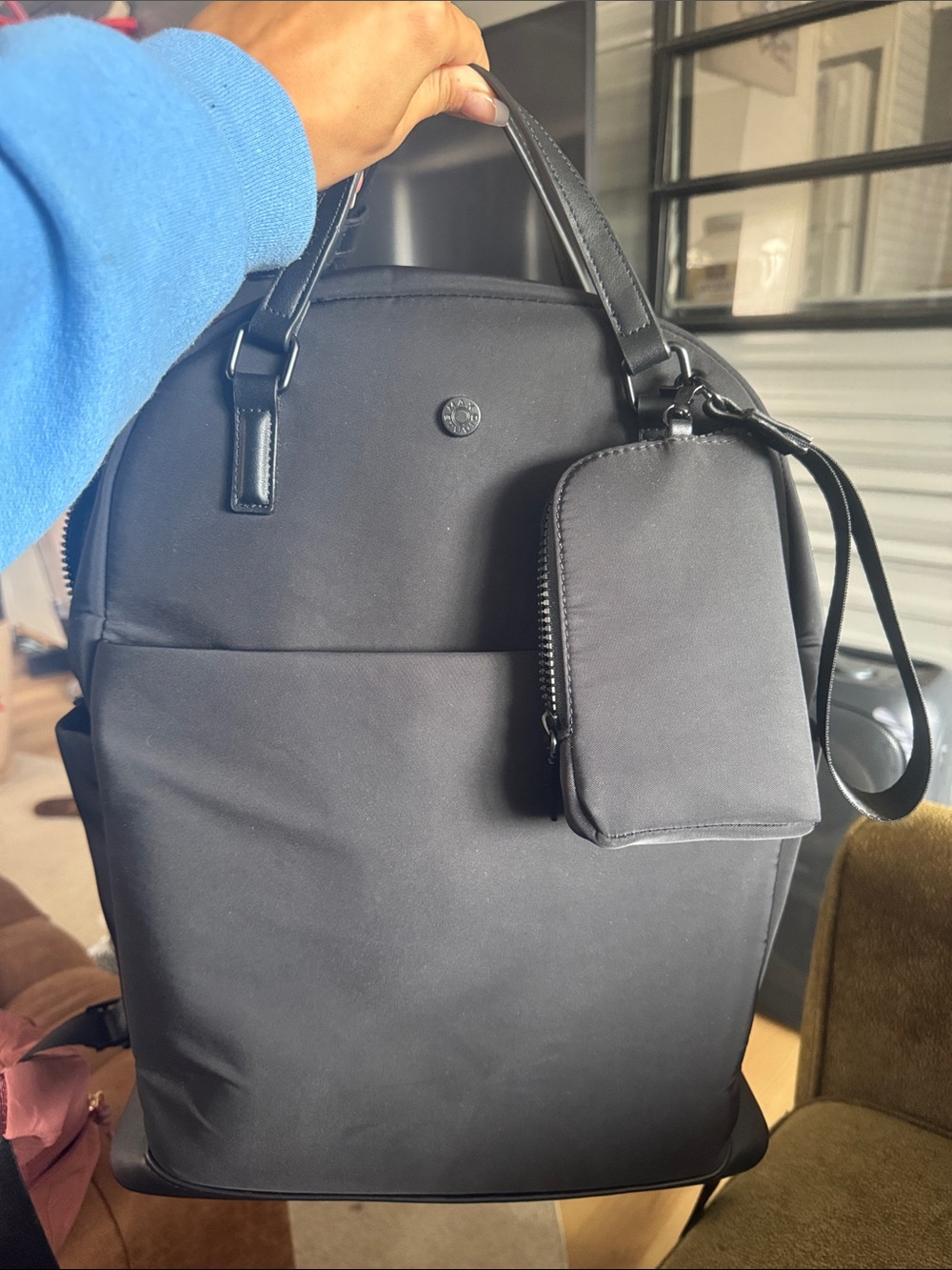 Max Studio Black Travel Backpack Tote with Detachable Pouch